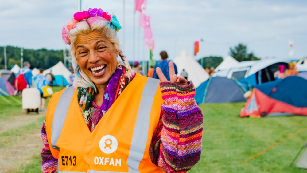 An Oxfam steward at Glastonbury Festival 