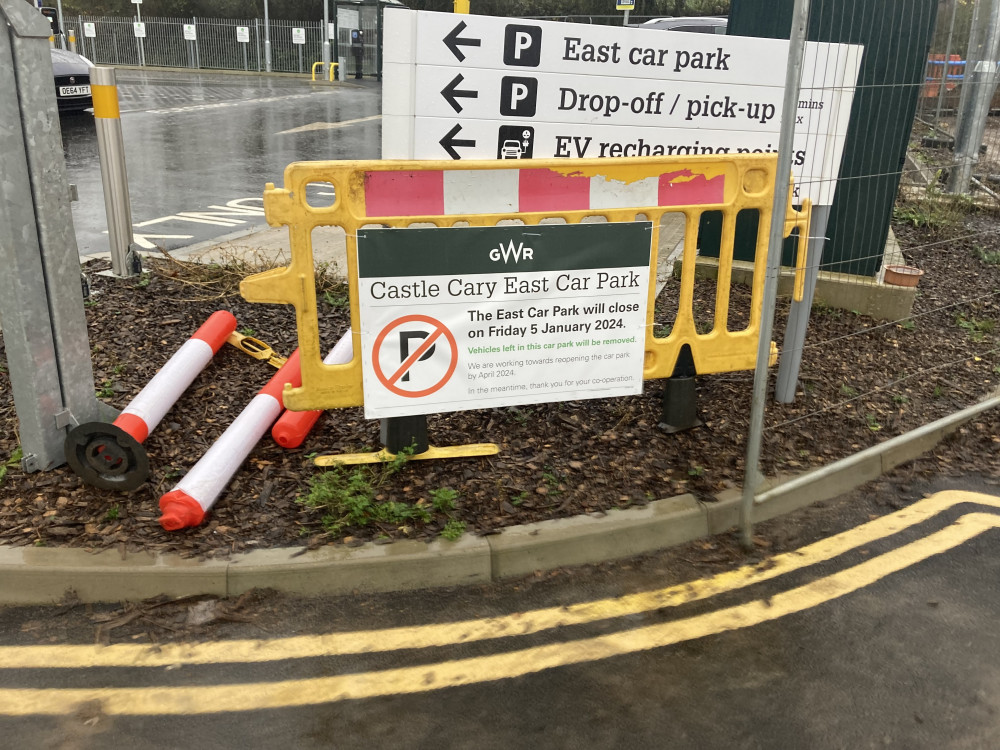 Notice Advertising The Closure Of The Eastern Car Park At Castle Cary Railway Station. CREDIT: Daniel Mumby.