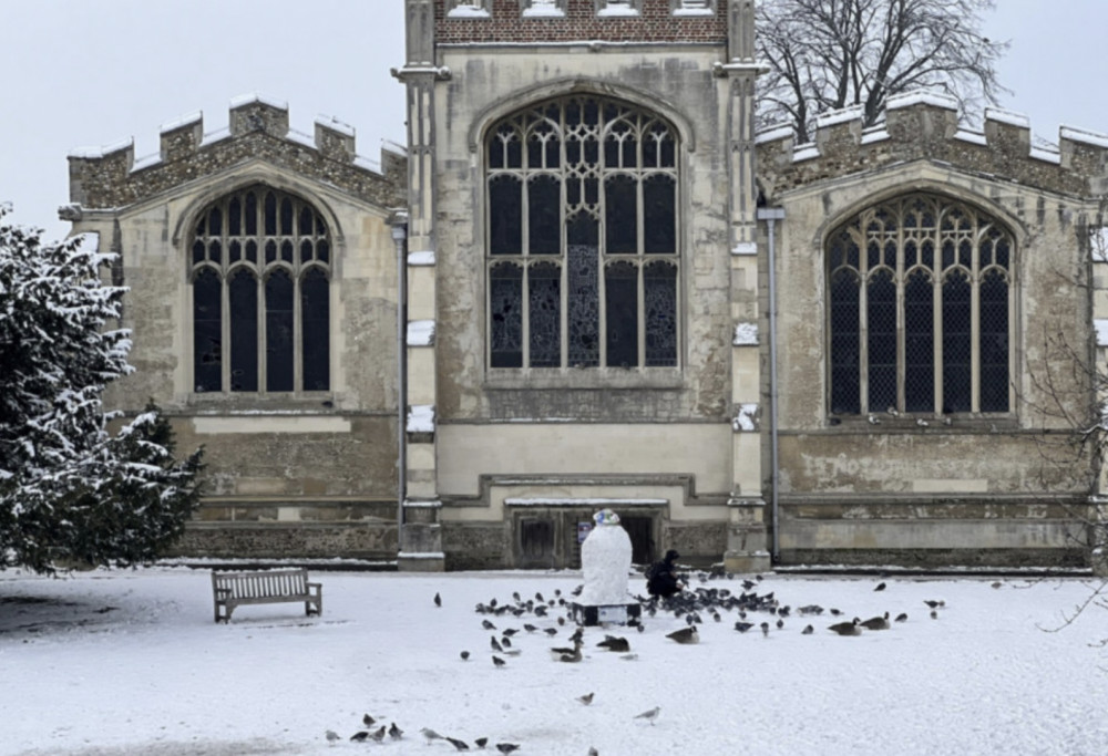 PICTURE: Hitchin's iconic St Mary's Church in snow last winter. CREDIT: Nub News. 