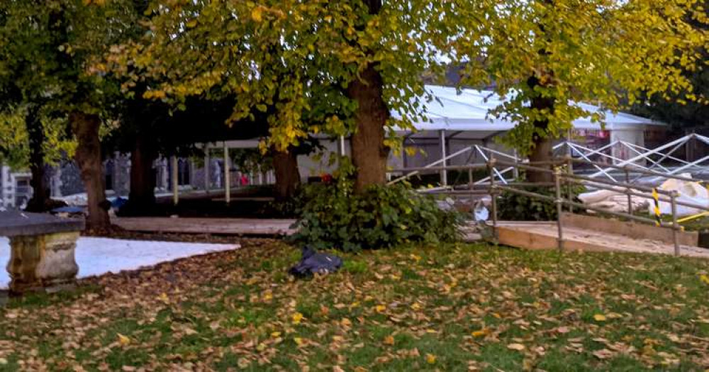 Flooring has gone down on the lawns of All Saints Church (Image: Ellie Brown)