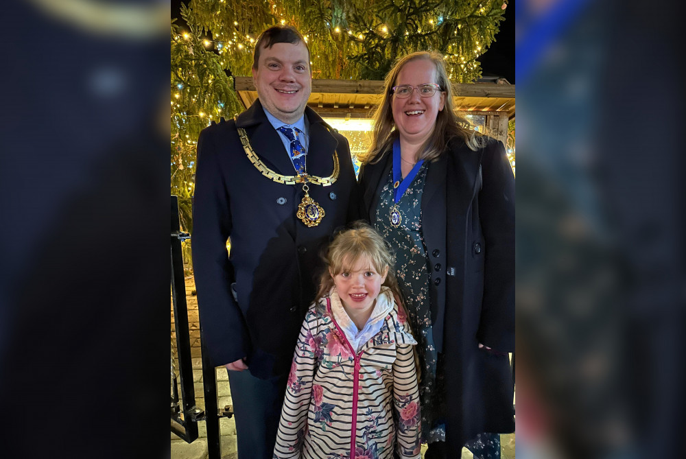 Mayor Christopher Wilcock, with the Mayoress and child at this month's Twilight Market. 