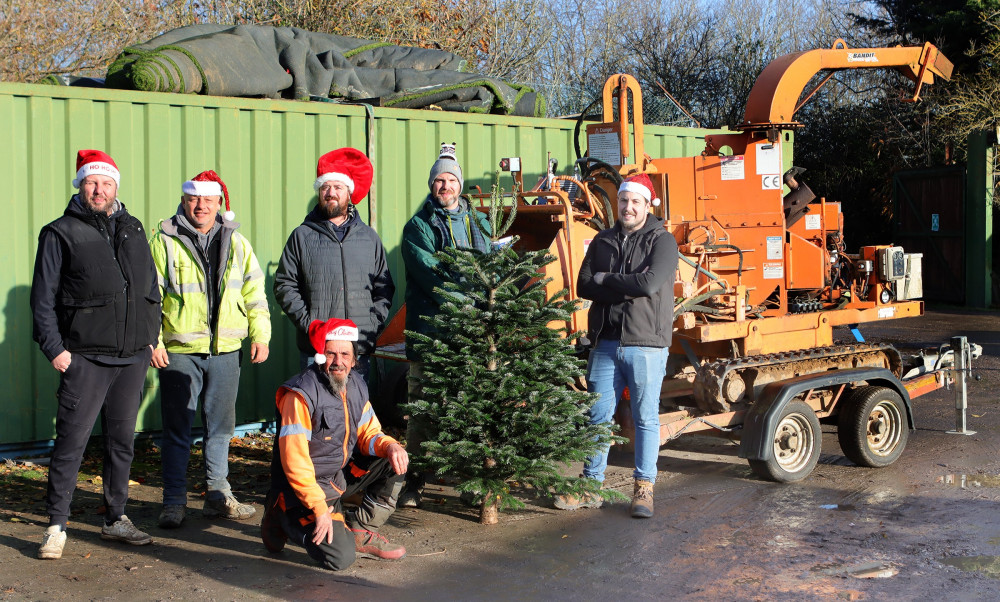 The festive team at Contour Landscapes with their woodchipper (Photo: Farleigh Hospice)