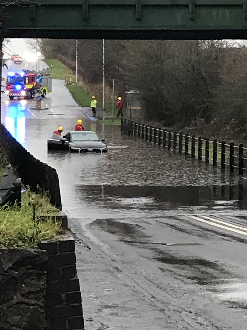 Two people had to be freed by firefighters after getting trapped in flood water in Alsager. (Photo: Steve Lovested) 