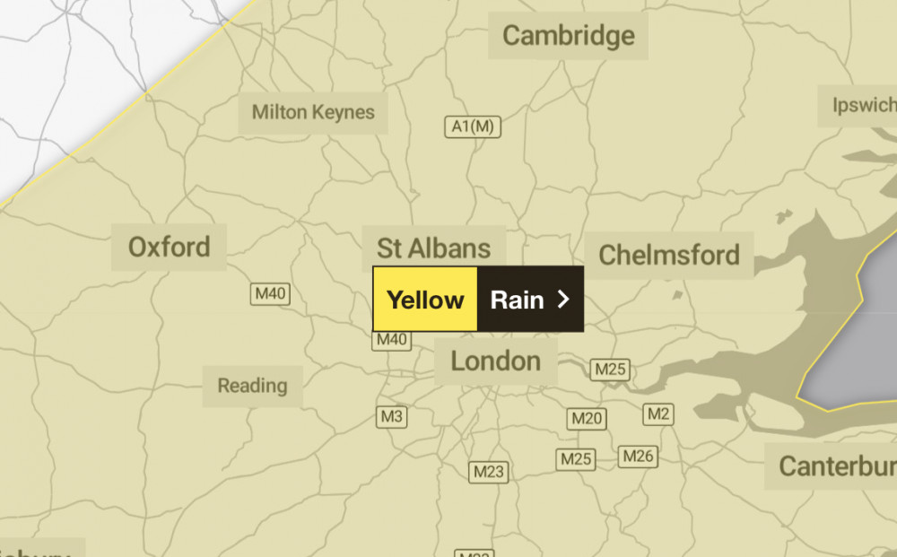Yellow rain warning issued for Twickenham today and tomorrow. (Photo Credit: Met Office). Yellow rain warning issued for Twickenham today and tomorrow. (Photo Credit: Met Office).