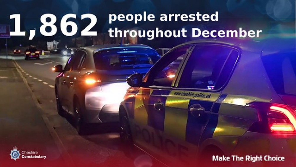 Nearly 1,900 arrested were made by local police on the approach to Christmas. Image credit: Cheshire Police. 