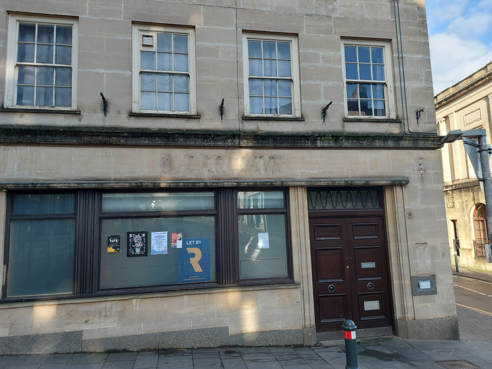 The former Barclays bank premises on the corner of Cork Street Frome (image Frome Nub News) 