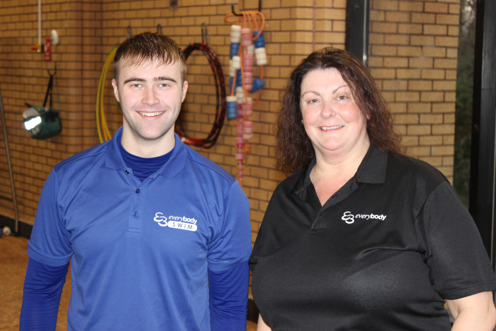 Alison Seaborn (right) is pictured with her colleague Alex Puchalski (left). Alison (right) became the new lead of Everybody Macclesfield's swimming operation last month. (Image - Macclesfield Nub News) 