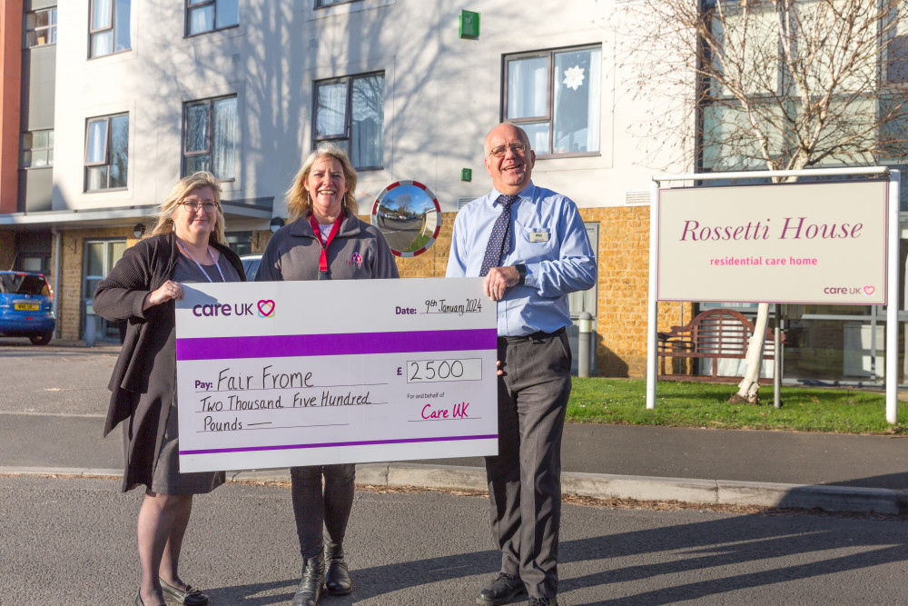 Rossetti House present cheque to Fair Frome (image by Rossetti House)