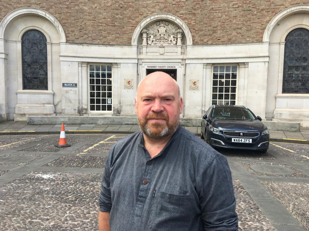 Councillor Bill Revans, leader of Somerset County Council, outside County Hall in Taunton (image Daniel Mumby) 