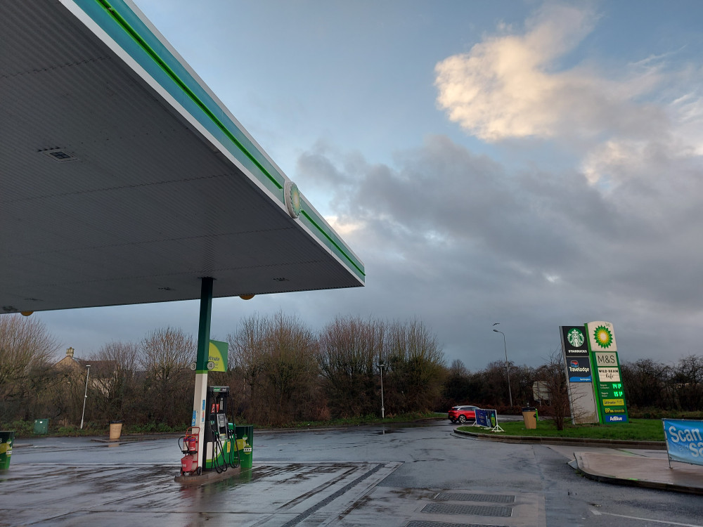 Drivers have long been frustrated at not being able to check real time local petrol prices. The pumps at Beckington December 2023. Image Frome Nub News 