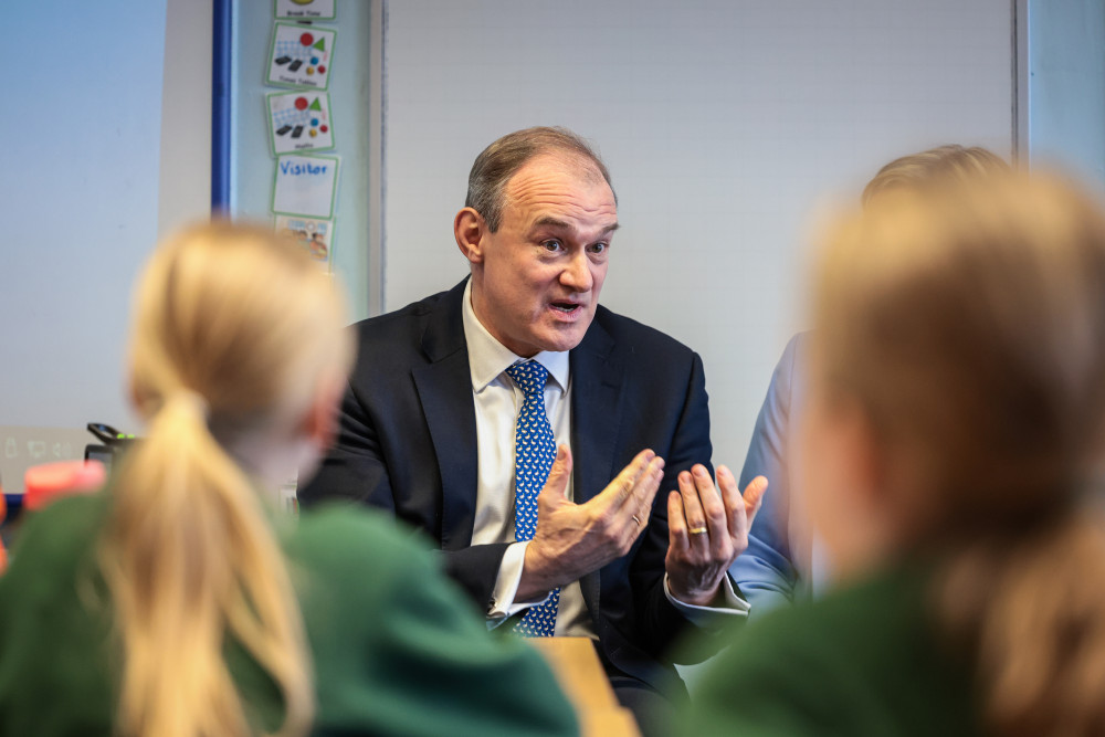 Sir Ed Davey addressed the post office scandal during a visit to a Stockport primary school (Image - MEN)