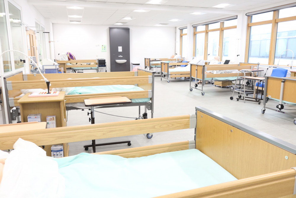 The new £150k training hospital ward, built for learners to gain experience in a real life medical setting at Crewe's Cheshire College – South & West (Nub News).