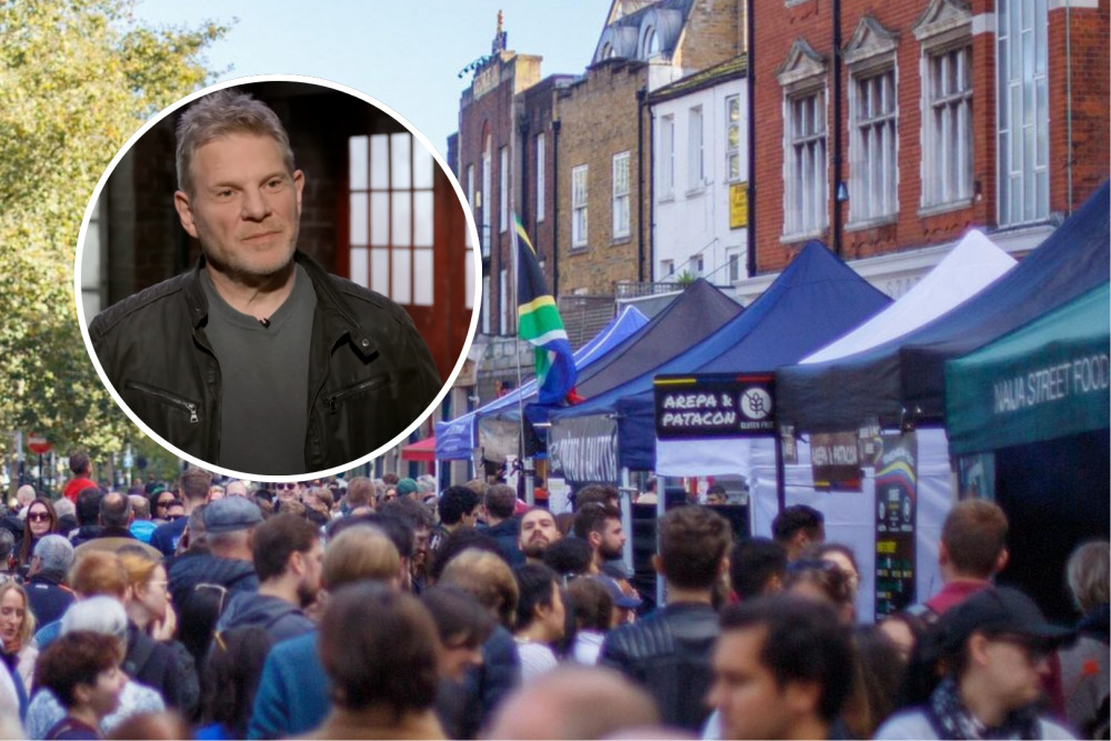 Food Street Market founder, Richard Johnson, is looking to renew his temporary street trading licence in Chiswick (credit: Dragons' Den/YouTube & foodstmarket/Instagram).