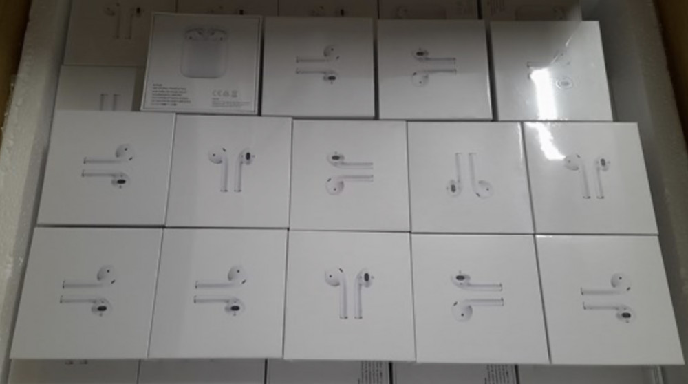 Herts County County seized 2,500 counterfeit AirPods before Adam Owen the owner of an online retailer was sentenced this week at Luton Crown Court. PICTURE: A number of the fake AirPods seized