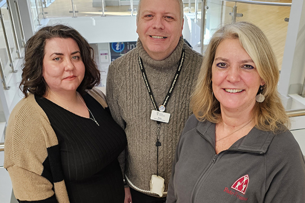 Charity Champions at Frome Medical Practice, Gabi and Kevin, alongside Lenka Grimes from Fair Frome, image FMP