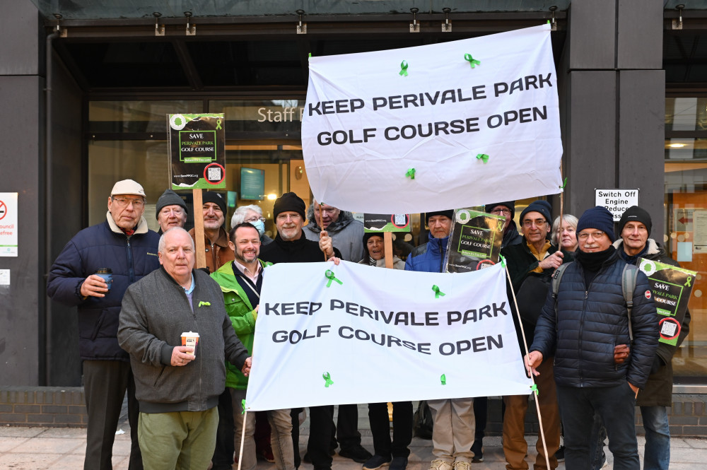 Councillors Malcolm & Ball with local residents protesting closure of Perivale Park Golf Course (credit: Image supplied).