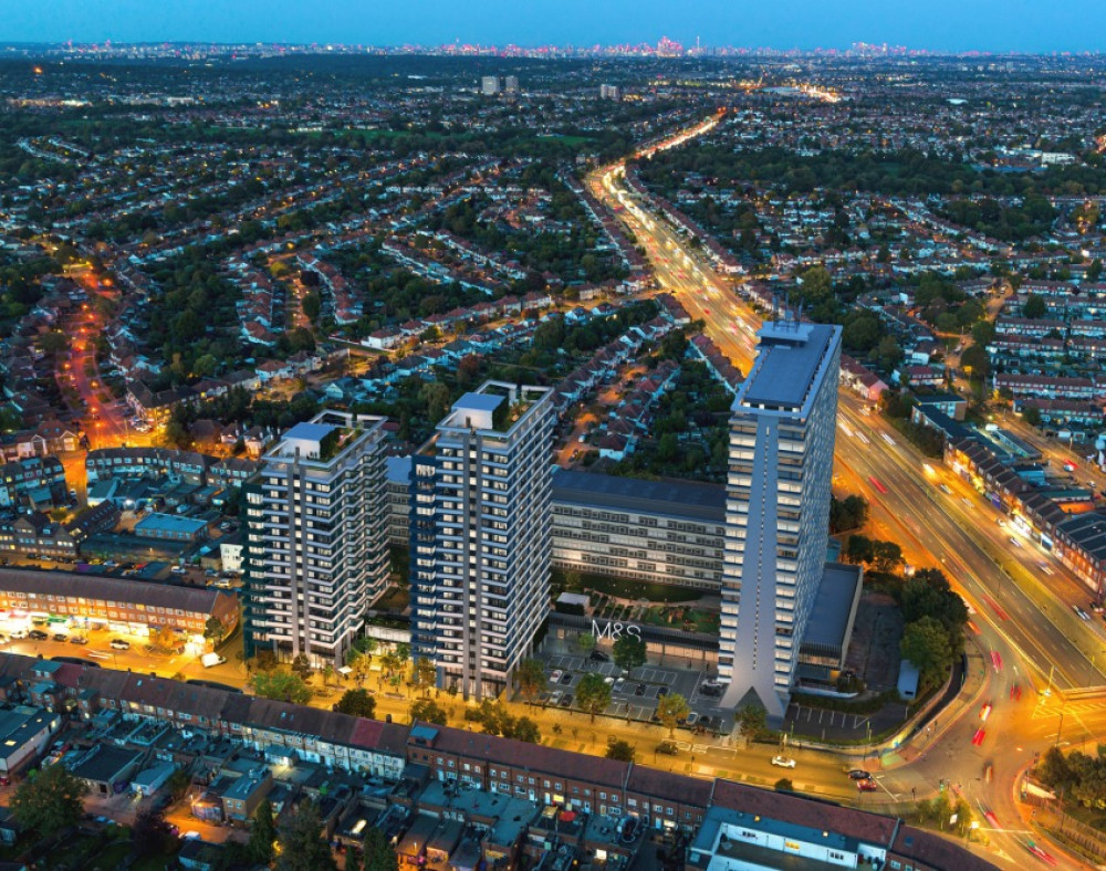 : Another visualisation of the former plans looking north from Tolworth Roundabout. (Photo: Meadow Partners/Healey Development Solutions (Broadway) Ltd/3DReid Ltd, provided in Kingston Council documents)