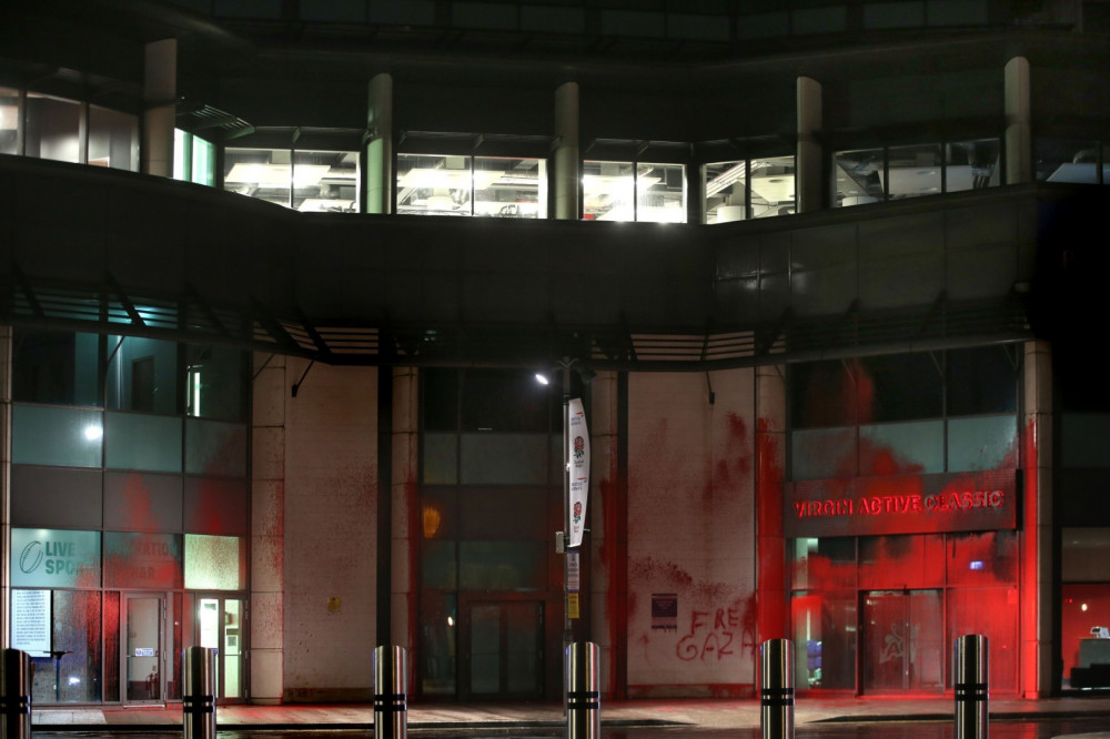 Palestine Action claim responsibility for covering Twickenham Stadium in 'blood red paint'. (Photo Credit: Palestine Action).