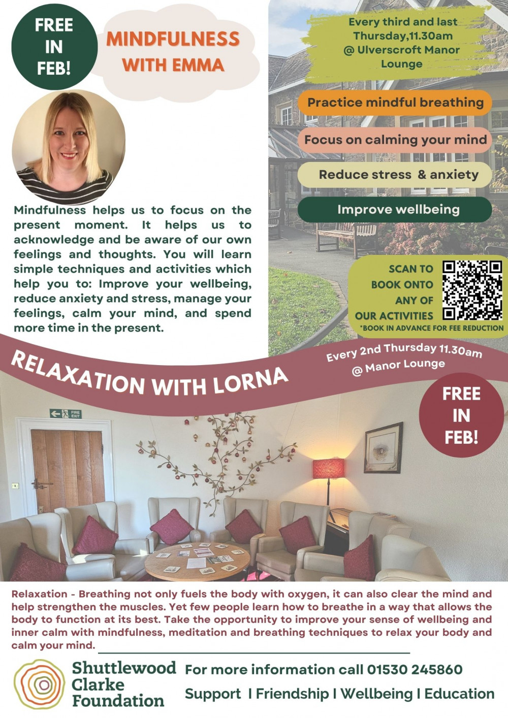 FREE wellbeing activities in February, Mindfulness and Relaxation at at Ulverscroft Manor, Priory Lane, Markfield, near Coalville FREE wellbeing activities in February, Mindfulness and Relaxation at at Ulverscroft Manor, Priory Lane, Markfield, near Coalville