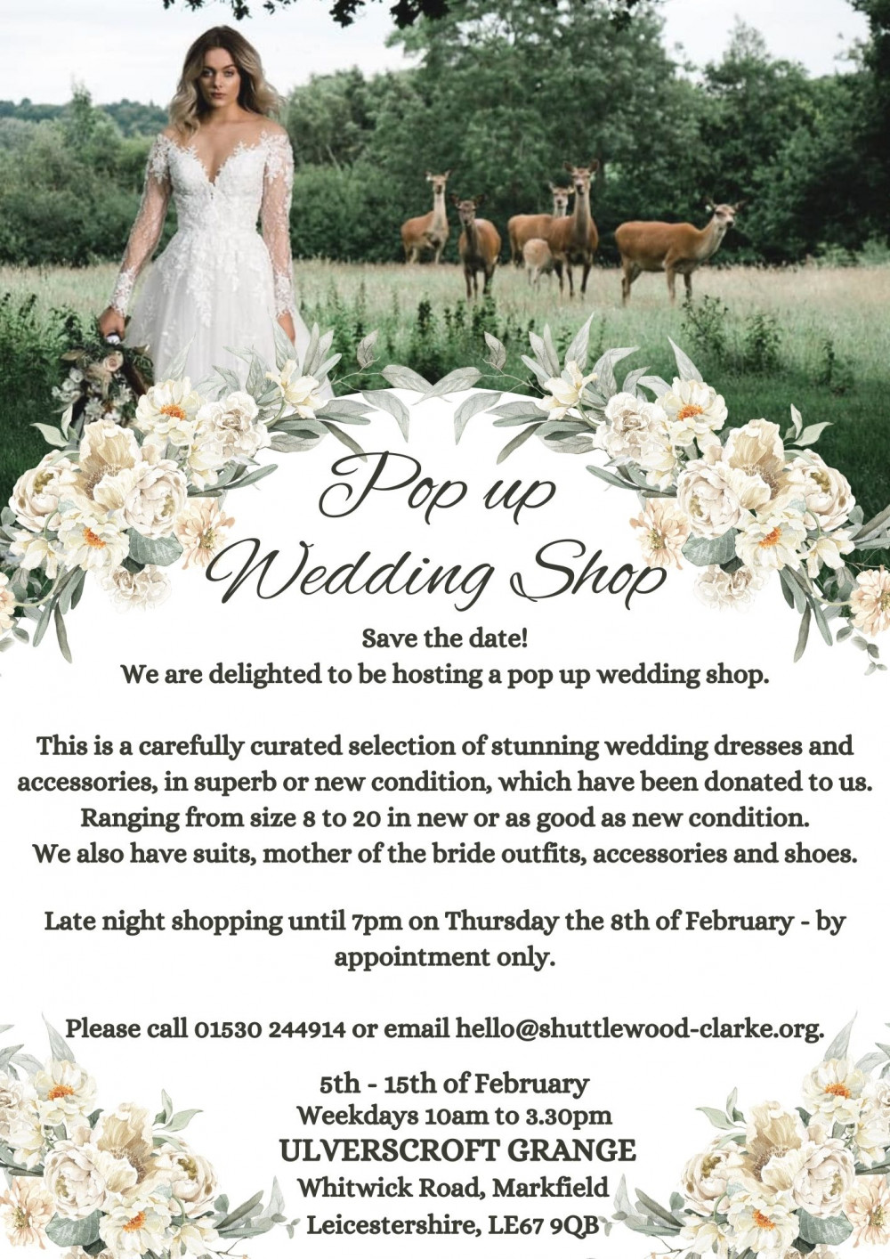 Wedding Sale, Pop up Event at Ulvercroft Grange, Markfield, near Coalville