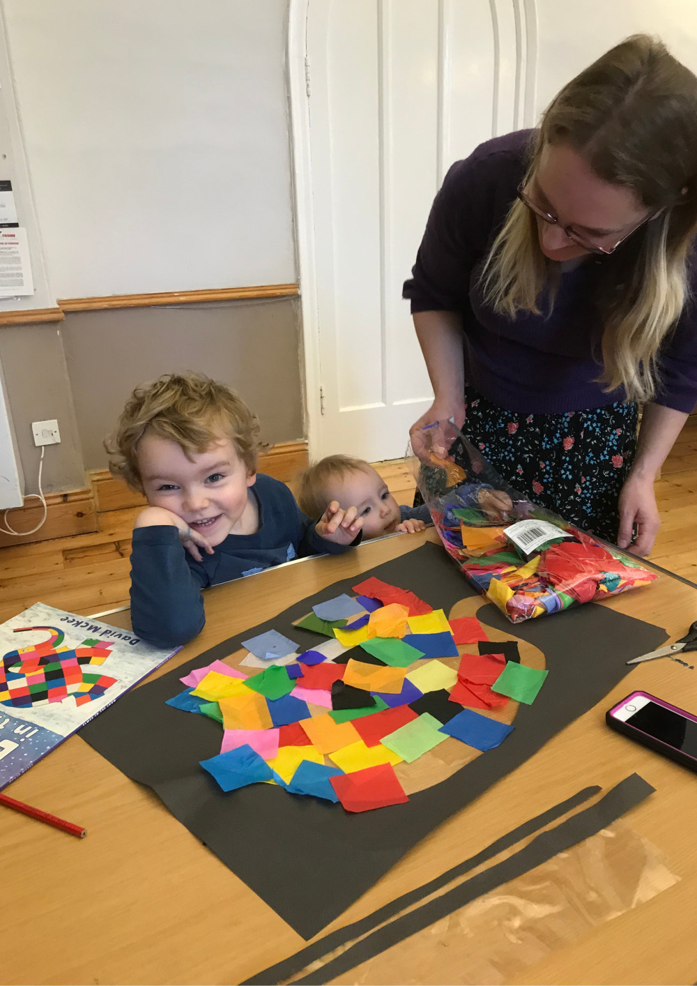 Participants at a family friendly workshop,  image Frome Window Wanderland 