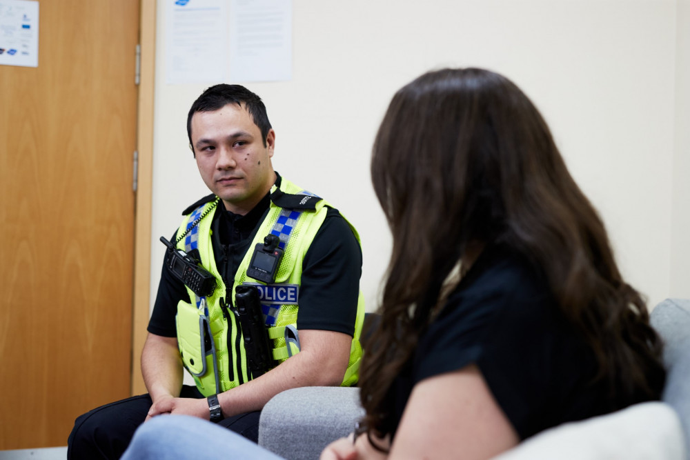  Police Officer talking to a victim of crime. (Photo: Cheshire Police)