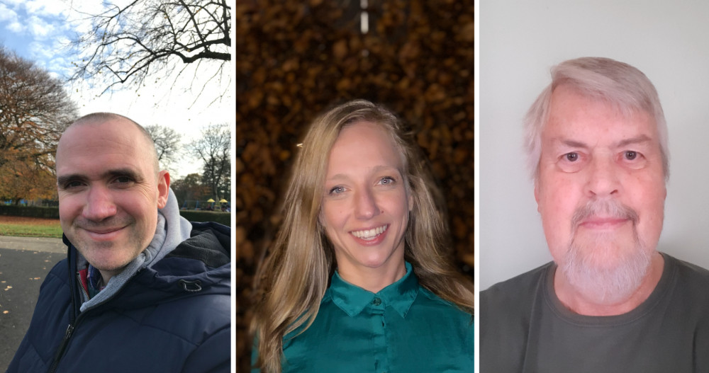 From left to right, Alex Drury, Helena Mellish and Graham Reid will be the Green Party candidates for Cheadle, Stockport and Hazel Grove respectively in the upcoming general election (Images - Stockport Green Party)