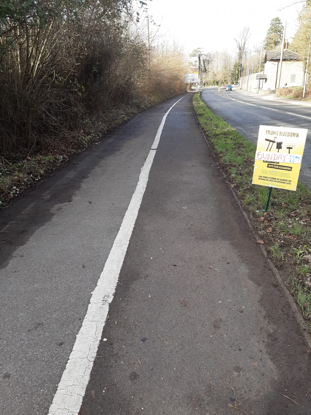 Warminster Road foot and cycle path before hoeing, image Frome Hoedown