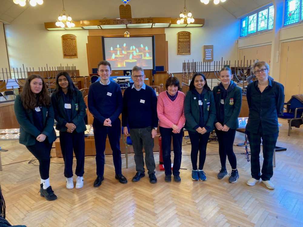 Pupils from Holy Cross Girls School in New Malden with second (Seymour Kelly) and third generation (Ethan Kelly) Holocaust survivors.  (Permission given for use of photos.) 