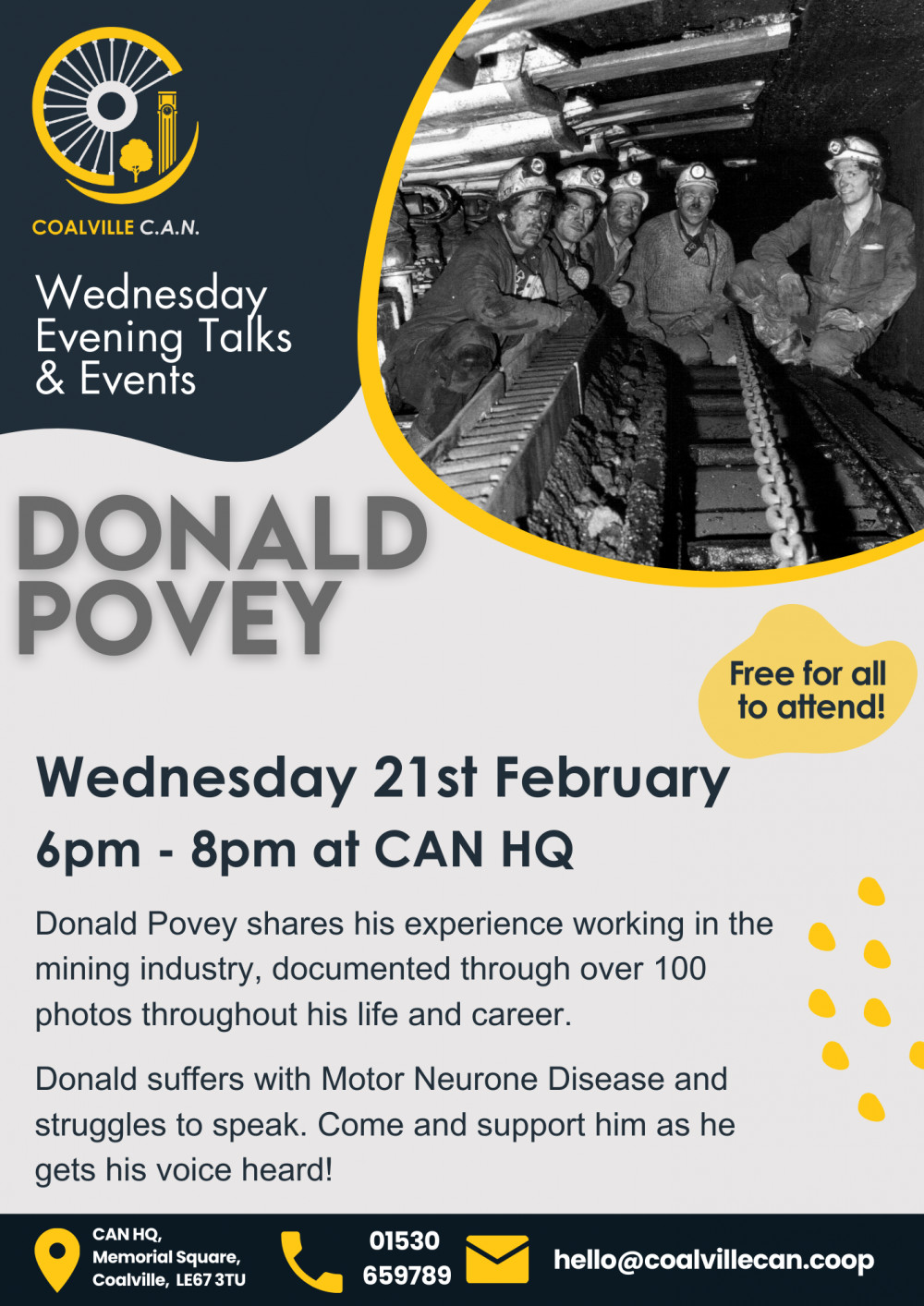 Donald Povey - Wednesday Talks and Events at Coalville CAN, Memorial Square, Coalville