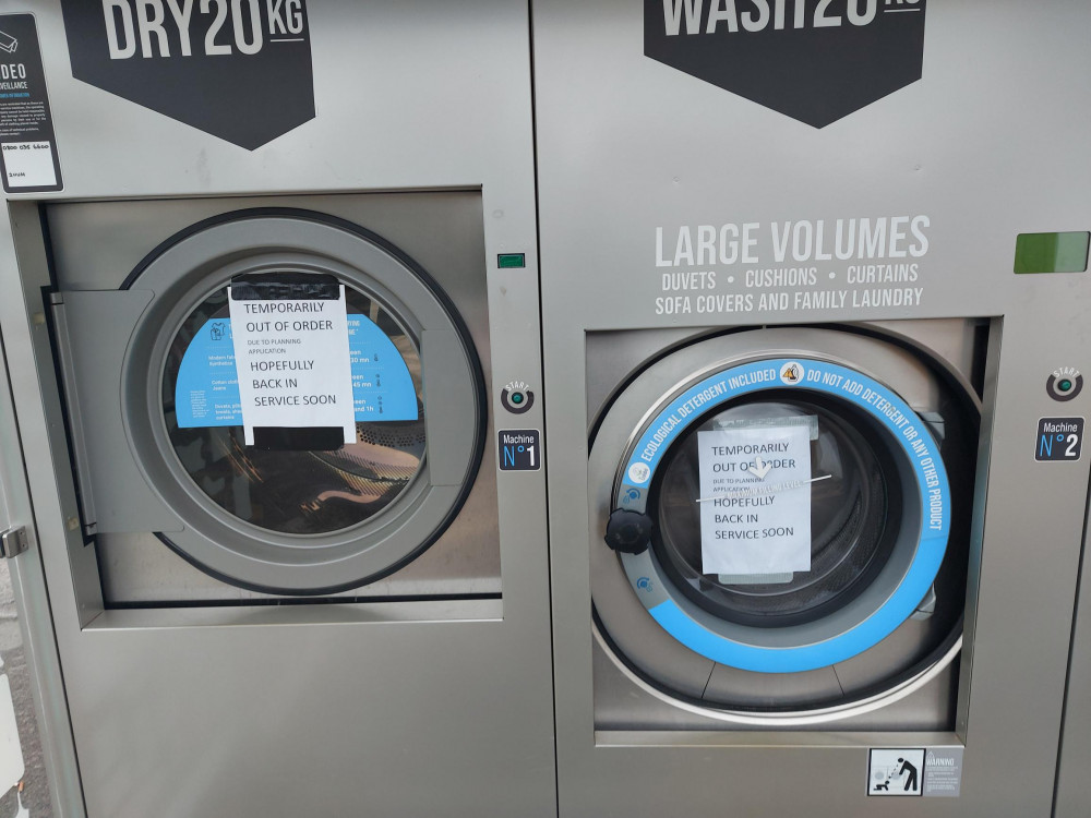 Meantime the washer driers on the side of The Spar store on Rodden Road are currently awaiting repair, image Frome Nub News