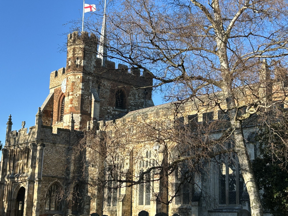 A Churchwarden Writes - spring flowers show in St Mary's Churchyard in Hitchin and dates for your diary. PICTURE: St Mary's Church in the heart of Hitchin this week. CREDIT: A Churchyard Writes 