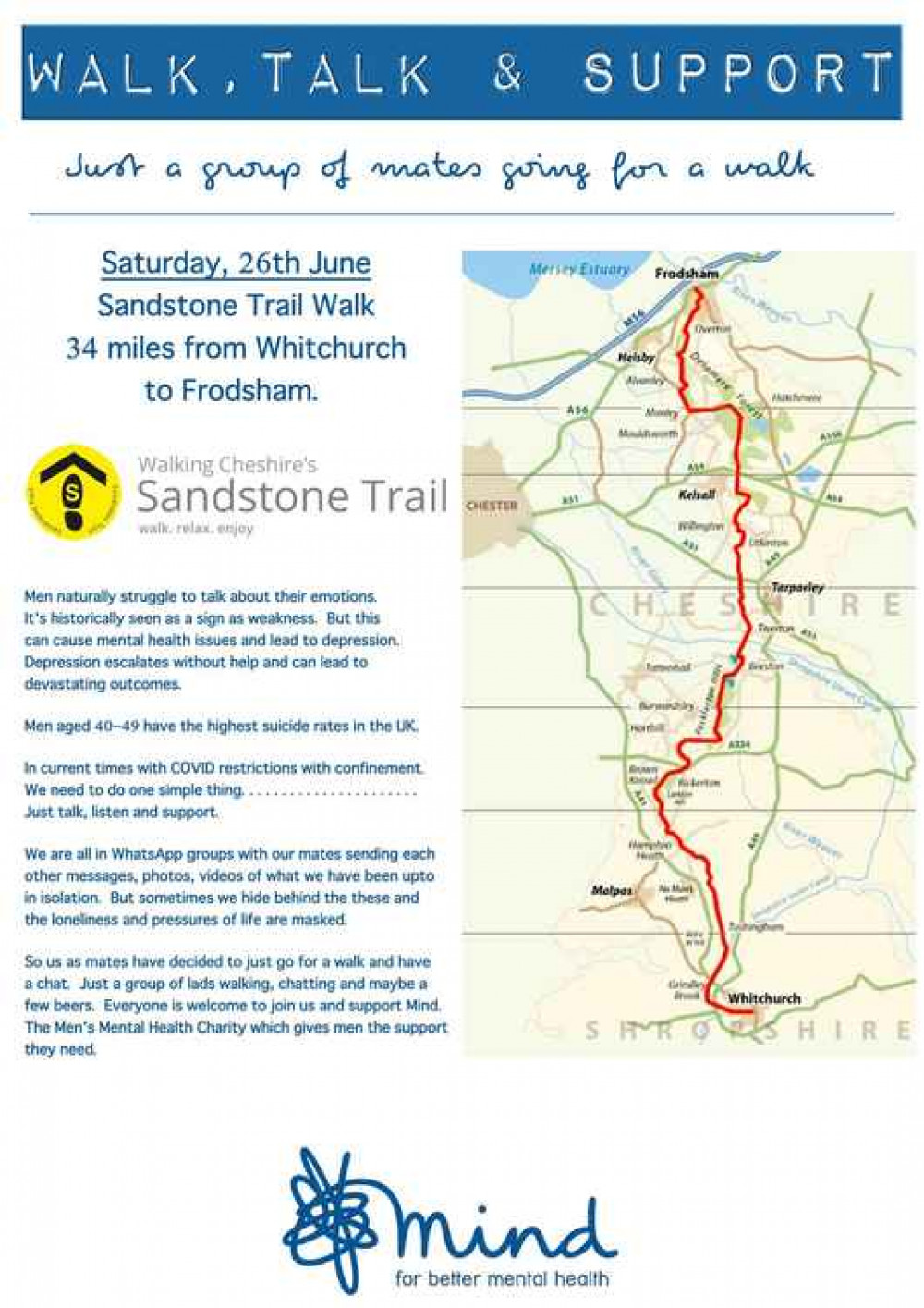 The "Walk, Talk and Support" fundraiser route The "Walk, Talk and Support" fundraiser route