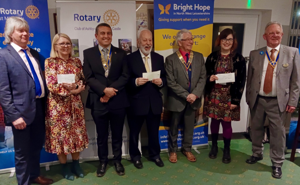 Charity representatives and Presidents (l to r): Mark Harden and Lisa Woodward, Staunton Harold Sailability; Mark Arjoo; Stewart Shepherd, Bright Hope; Geoff Wilson; Becky Dowson, Chiltern Music Therapy; Paul Cook. Photo: Supplied