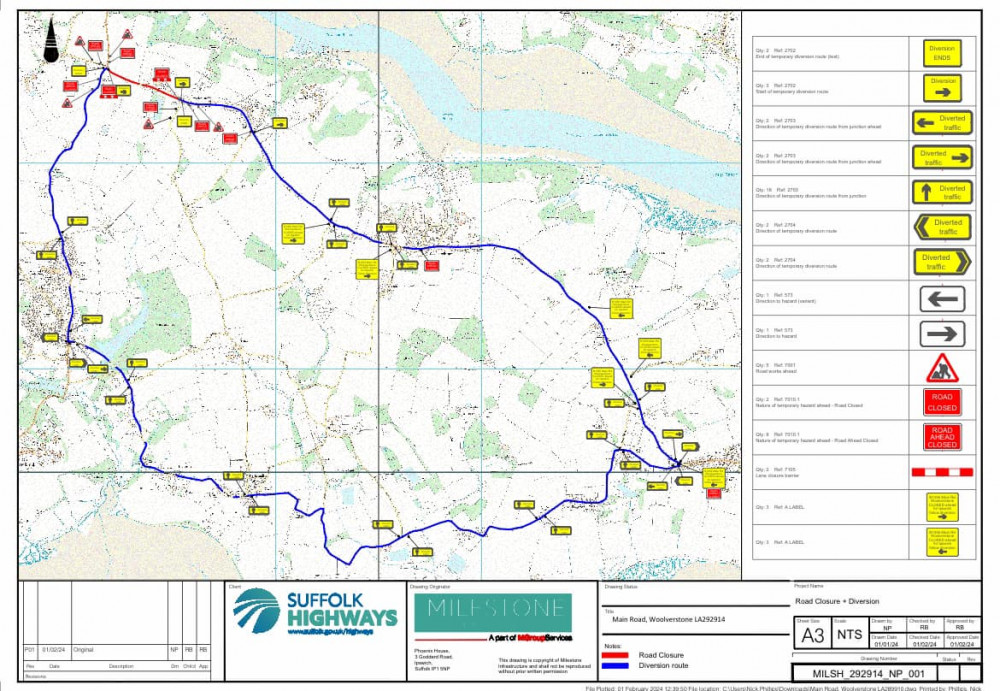 Diversion routes in place (Picture: Suffolk Highways)