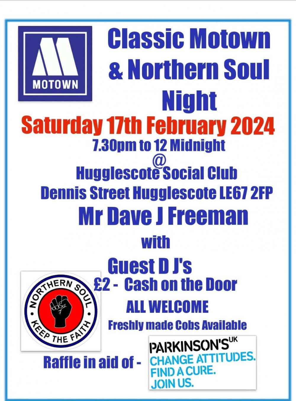 Soul & Motown Night at Hugglescote Social Club, Dennis Street, Hugglescote, near Coalville