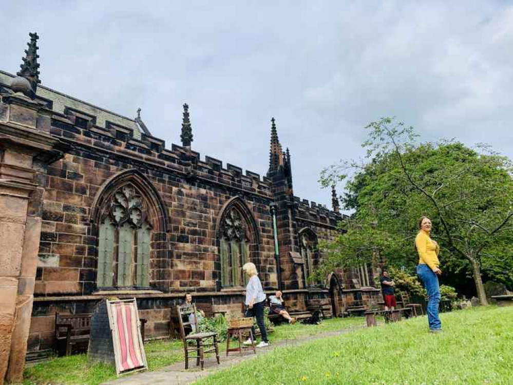 The cast were rehearsing this weekend by St Laurence Church The cast were rehearsing this weekend by St Laurence Church