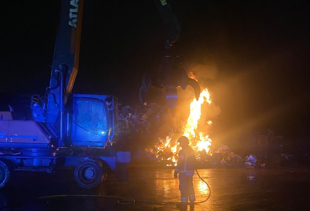A pile of scrap 20 metres high was ablaze at the scene in Ryton on Dunsmore (image via WFRS) A pile of scrap 20 metres high was ablaze at the scene in Ryton on Dunsmore (image via WFRS)