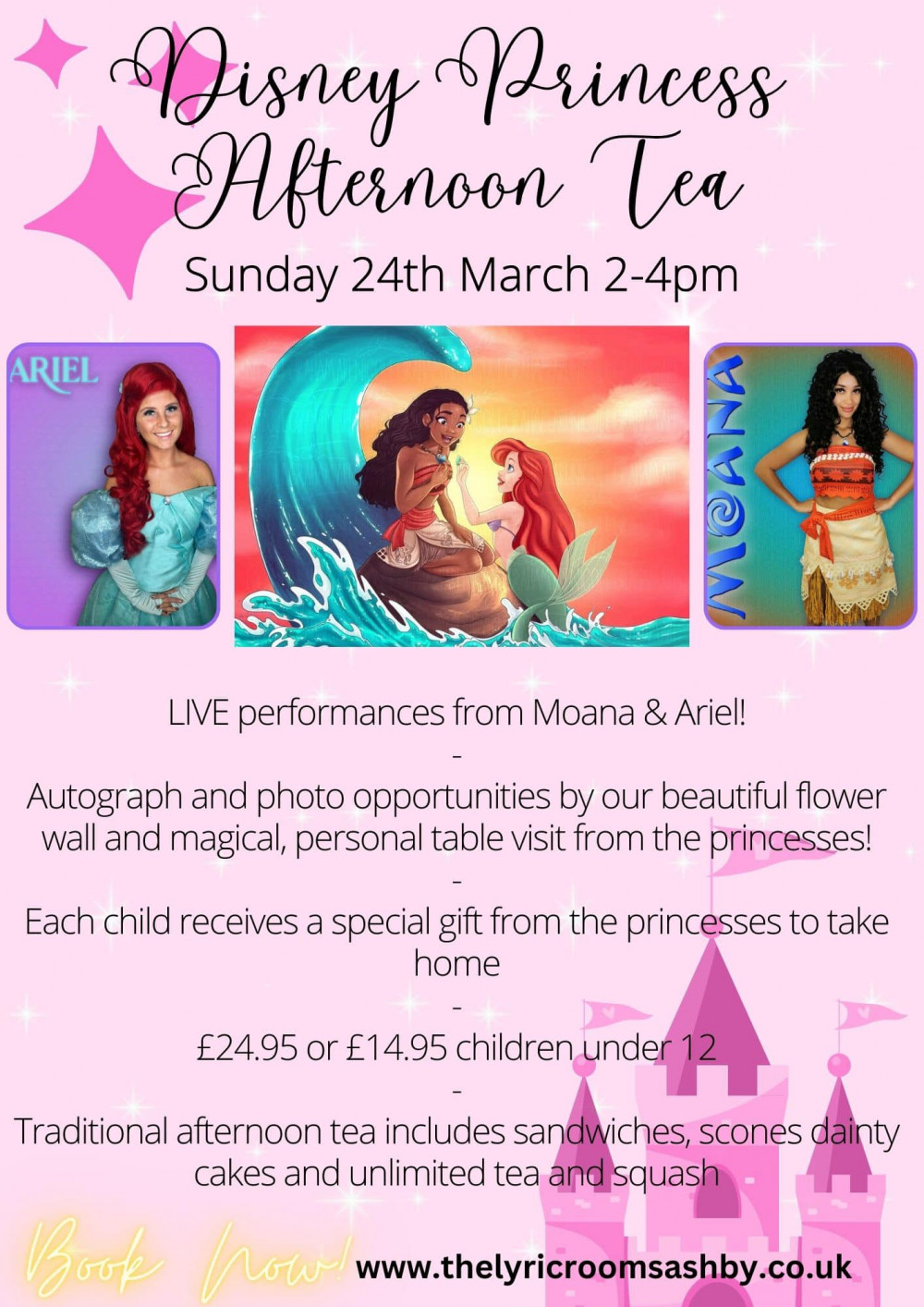 Princess Afternoon Tea with Moana & Ariel at The Lyric Rooms, Ashby de la Zouch