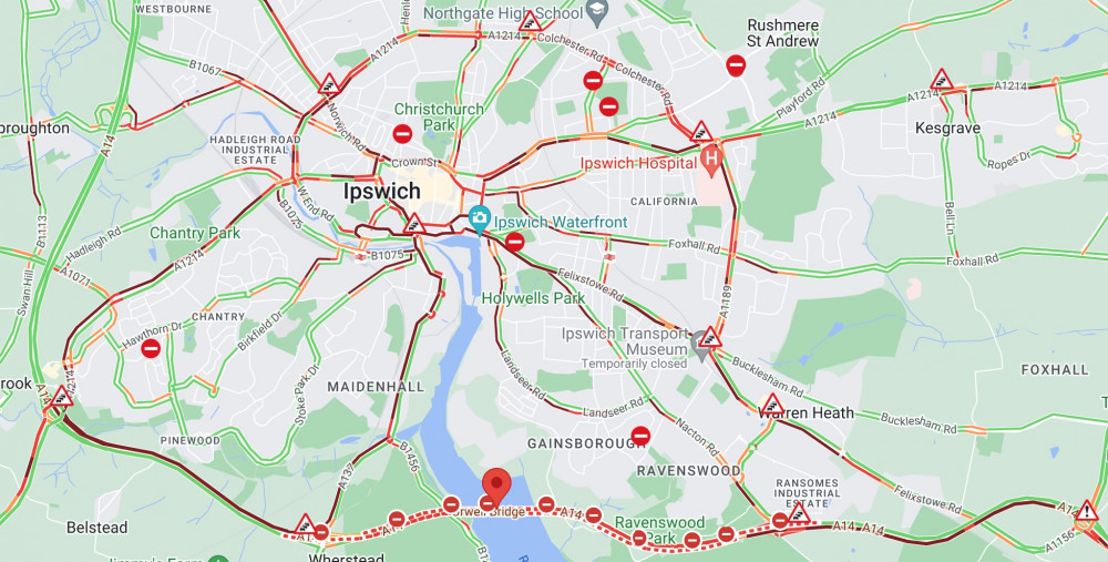 A14 closure has huge knock on effect (AA Traffic Map) A14 closure has huge knock on effect (AA Traffic Map)