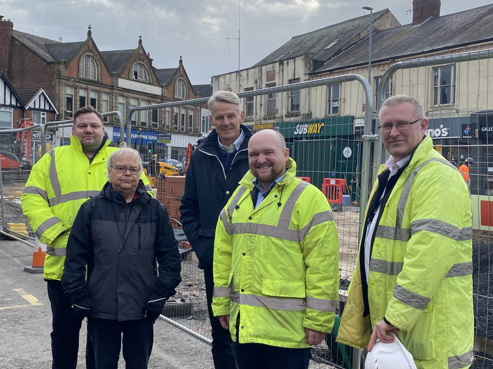 North West Leicestershire District Council leader, Cllr Richard Blunt, with District Councillor, John Legrys (second left) and Head of Economic Regeneration, Paul Wheatley (right). Will Smith, Senior Site Manager for Stepnell (left), Tom Smith (middle), Project Director from Gleeds, the project management / quantity surveyors for the scheme. Photos: Coalville Nub News