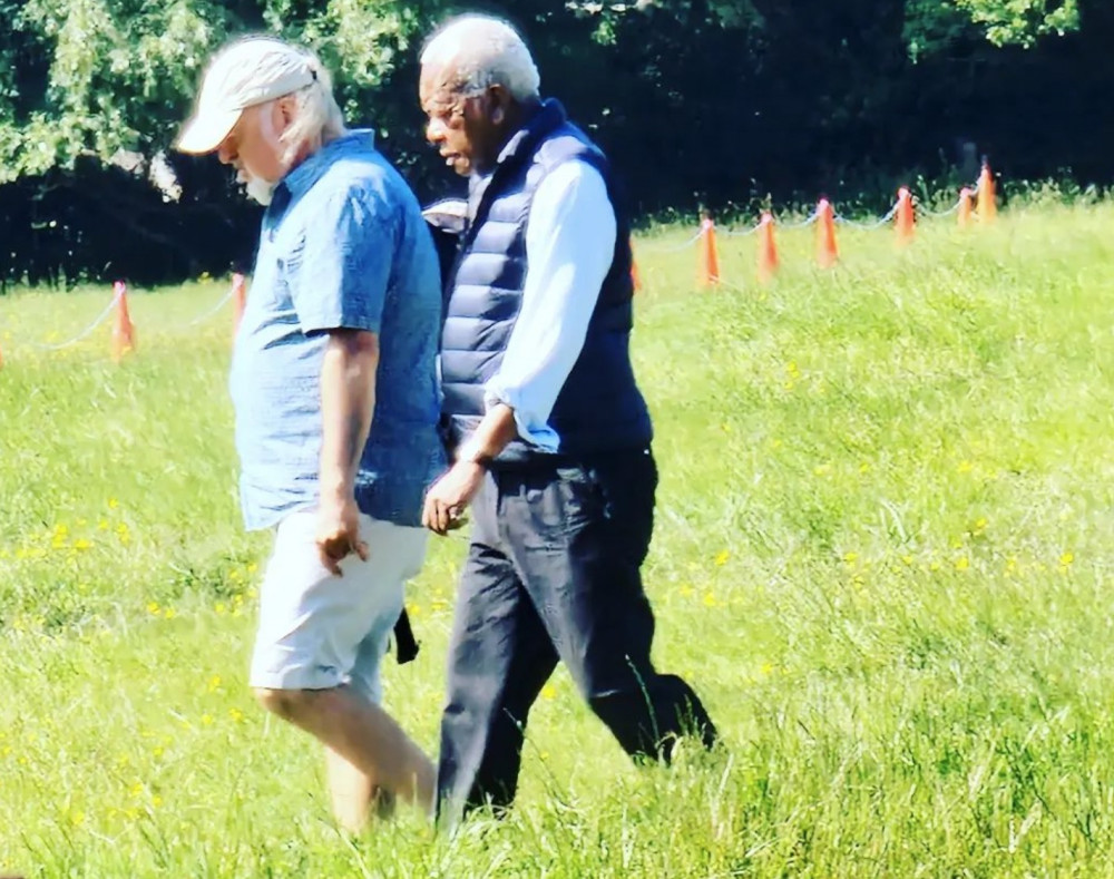 Bill Bailey and Trevor McDonald walking and talking on Shotley peninsula (Picture: Contributed)