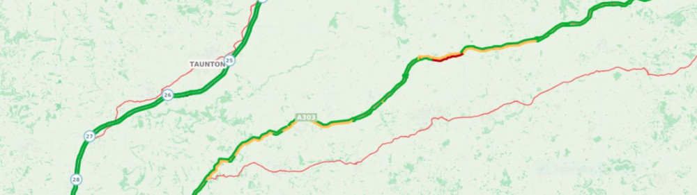 The current state of the local roads around the M5, image National Highways