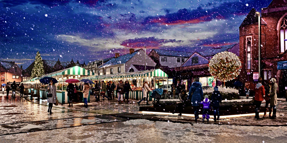 An artist's impression of how the Marlborough Square development will look when finished - with a Christmas Market planned this year. Image: North West Leicestershire District Council