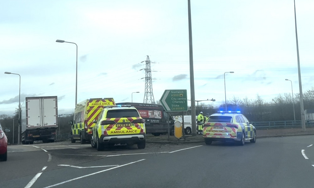 Emergency services were called to the junction of the A50 and A500 this morning (Nub News).