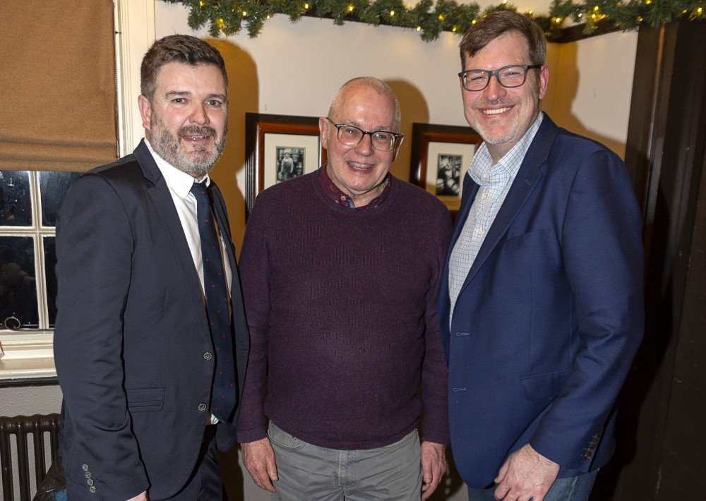 SSM CAMRA chairman John Clarke (centre) with special guests Damian O’Shea (left) of the Heaton Hops micropub, and Tom Stainer, Chief Executive of CAMRA, at a 50th anniversary meal in Heaton Mersey (Image - SSM CAMRA)