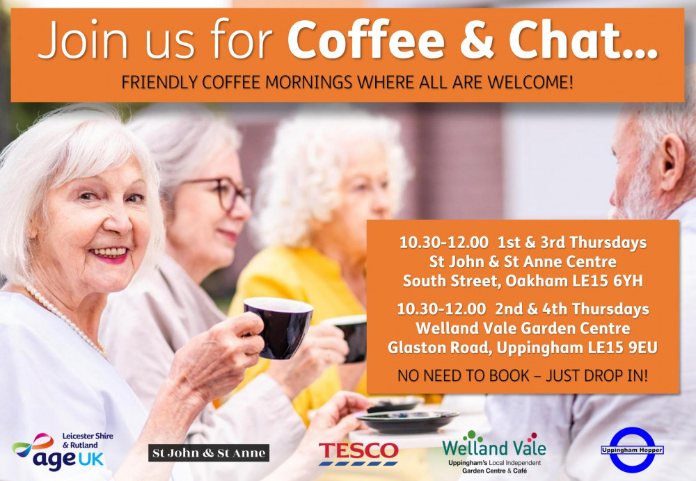 Coffee mornings will take place in Uppingham and Oakham. Image credit: Age UK Leicester Shire and Rutland. 