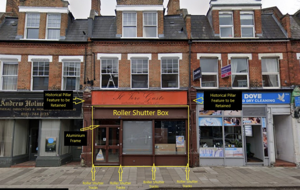 Planning application submitted to modernise East Twickenham storefront. (Photo Credit: Planning Application).