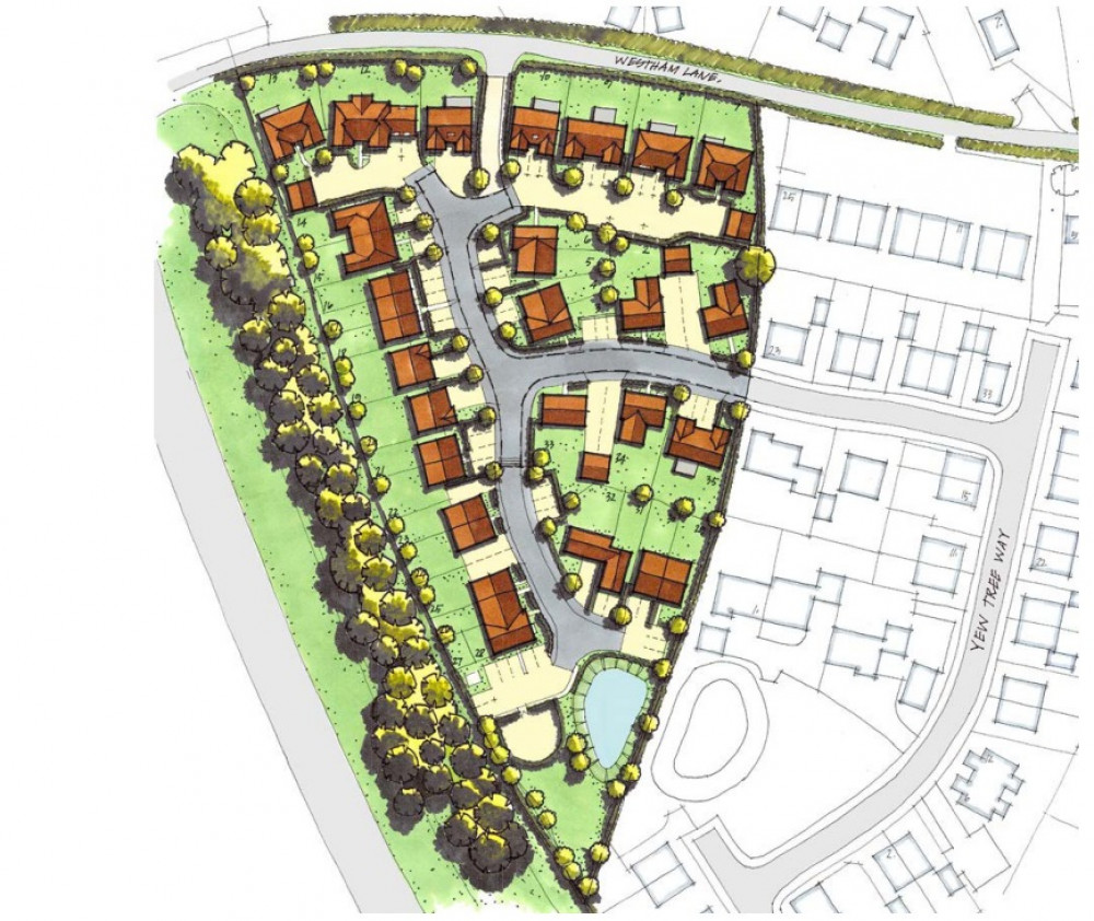 Kendrick Homes wants to build 35 new houses along Westham Lane (image via planning application)