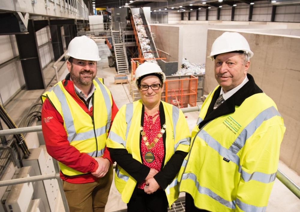 Pictured left to right at the official opening of Keynsham Recycling Hub:  Bath & North East Somerset Council leader, Councillor Kevin Guy, Bath & North East Somerset Council Chair, Councillor Sarah Moore and Cabinet Member for Neighbourhood Services, Councillor Tim Ball.  